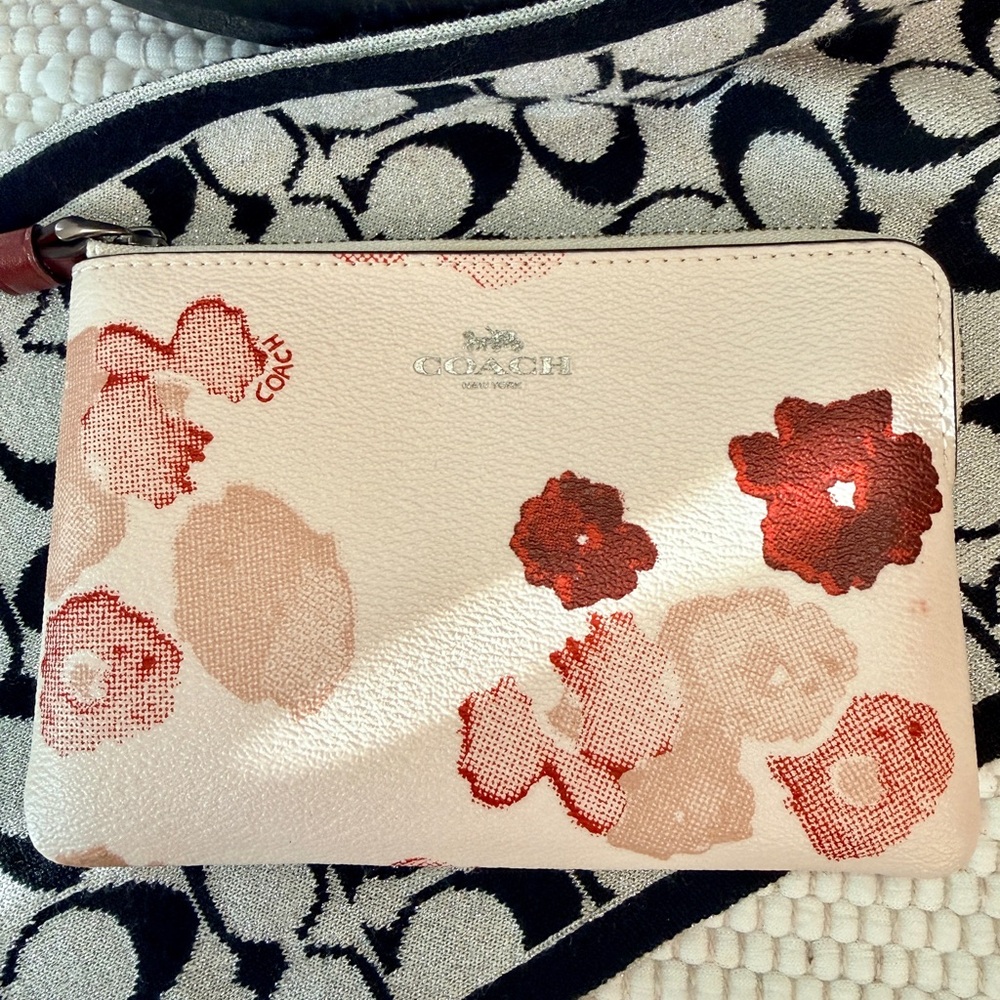 Coach Floral Wristlet in Cream and Red